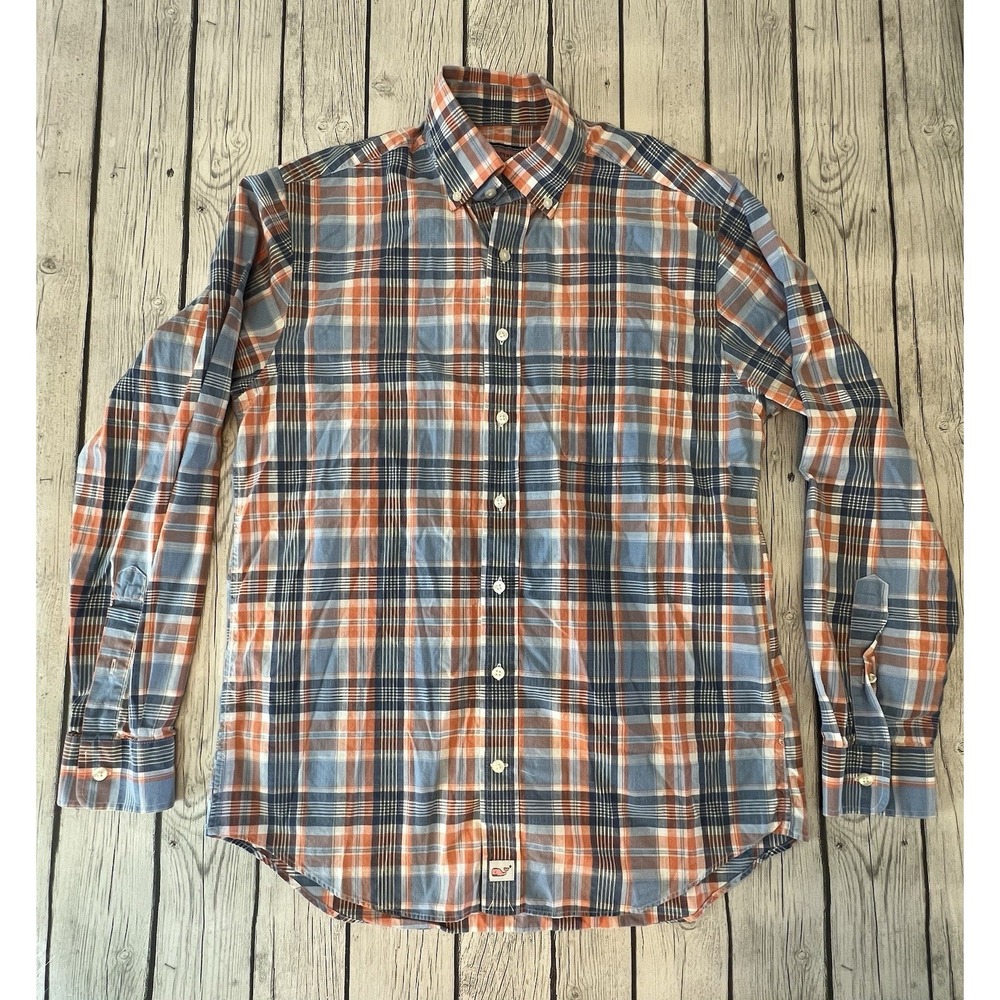 Vineyard Vines Mens Medium Multicolor Plaid Dress Shirt Long Sleeve Polo Whale